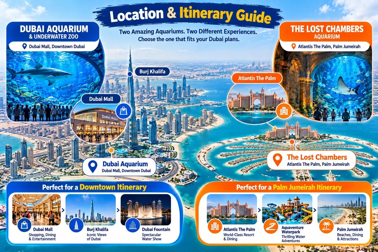 Location and Itinerary Guide: Dubai Aquarium Downtown vs The Lost Chambers Palm Jumeirah