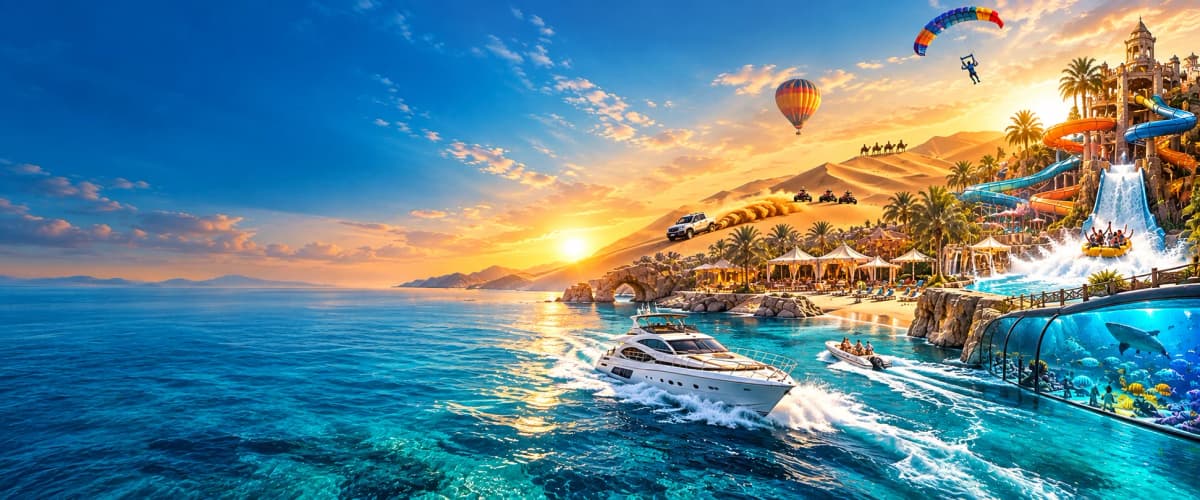 UAE scenic waterfront landscape with Ferrari World and theme parks