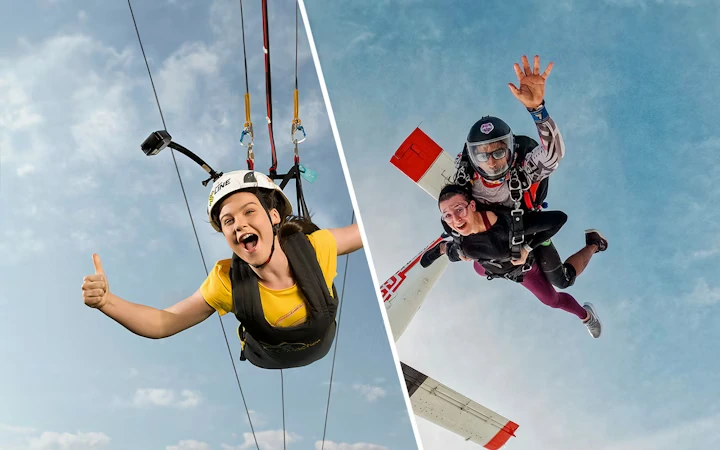 Book skydiving in Dubai with FlyOut Tours including Palm Jumeirah and desert skydive packages