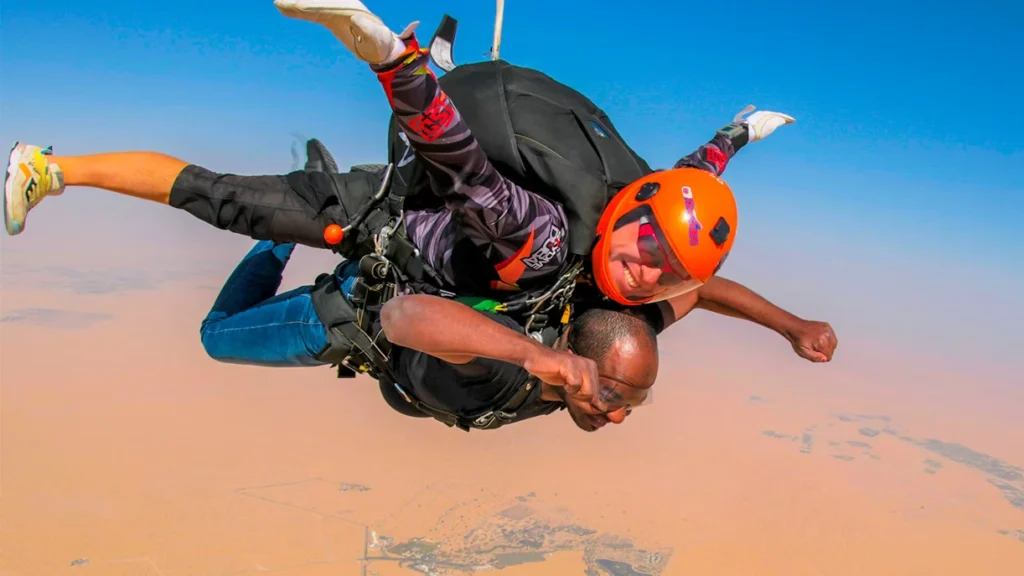 Top skydiving locations in Dubai showing Palm Jumeirah drop zone and desert drop zone views