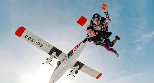 Skydiving in Dubai with stunning views of the Palm Jumeirah and skyline at night