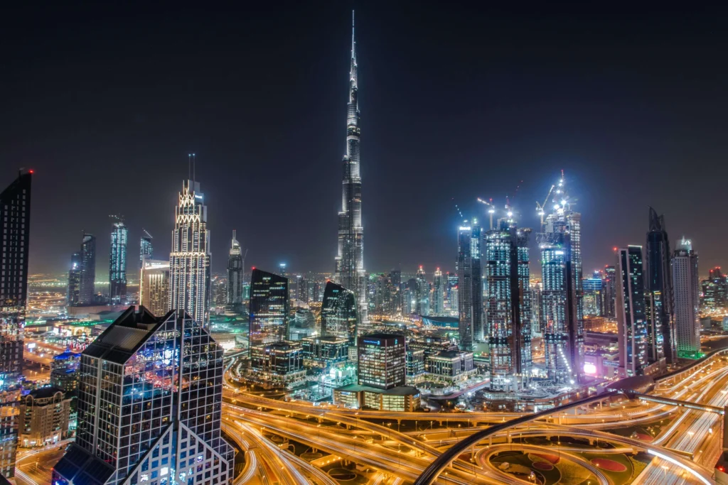 Dubai nightlife skyline with clubs bars and night entertainment