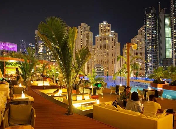 Dubai nightlife skyline with clubs bars and night entertainment